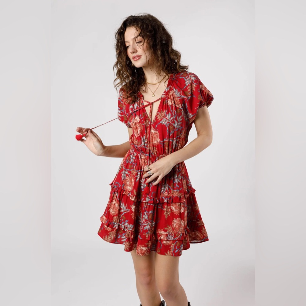 NWT- Band of the Free Connie Garnet Floral Mini Dress in Red Medium